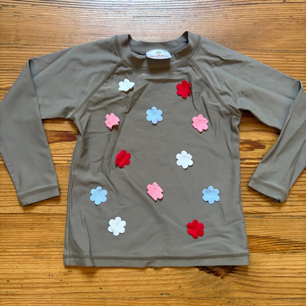 Hanna Andersson gray floral long sleeve rash guard swim top SIZE 3‎